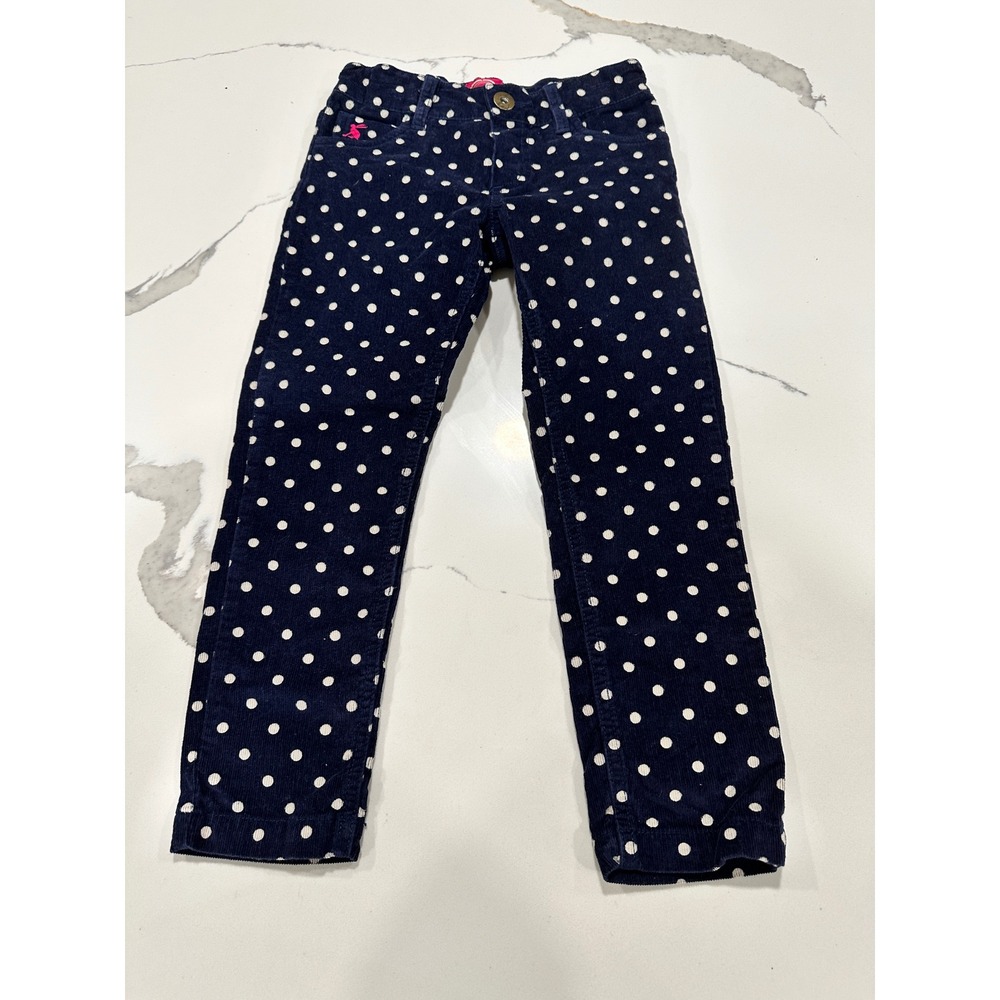 Joules Girls Corduroy Pants 4Y Navy‎ Blue White Polka Dot Adjustable Waist